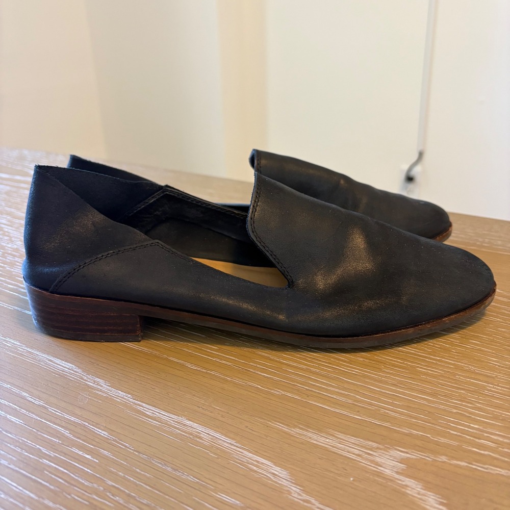 Lucky Brand Cahill Loafer Womens Black Leather Slip On Flat Shoes Size 9